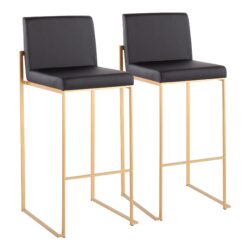 Fuji - Contemporary High Back Barstool (Set of 2) - Black / Gold