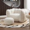 Soft Chenille Bean Bag Chair With High Resilient Foam For Living Room And Bedroom Comfortable Square Lazy Sofa With Footstool - Beige - Image 10