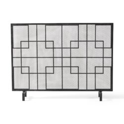 Dorothy - Modern Single Panel Iron Fire Screen With Geometric Pattern - Black / Sliver