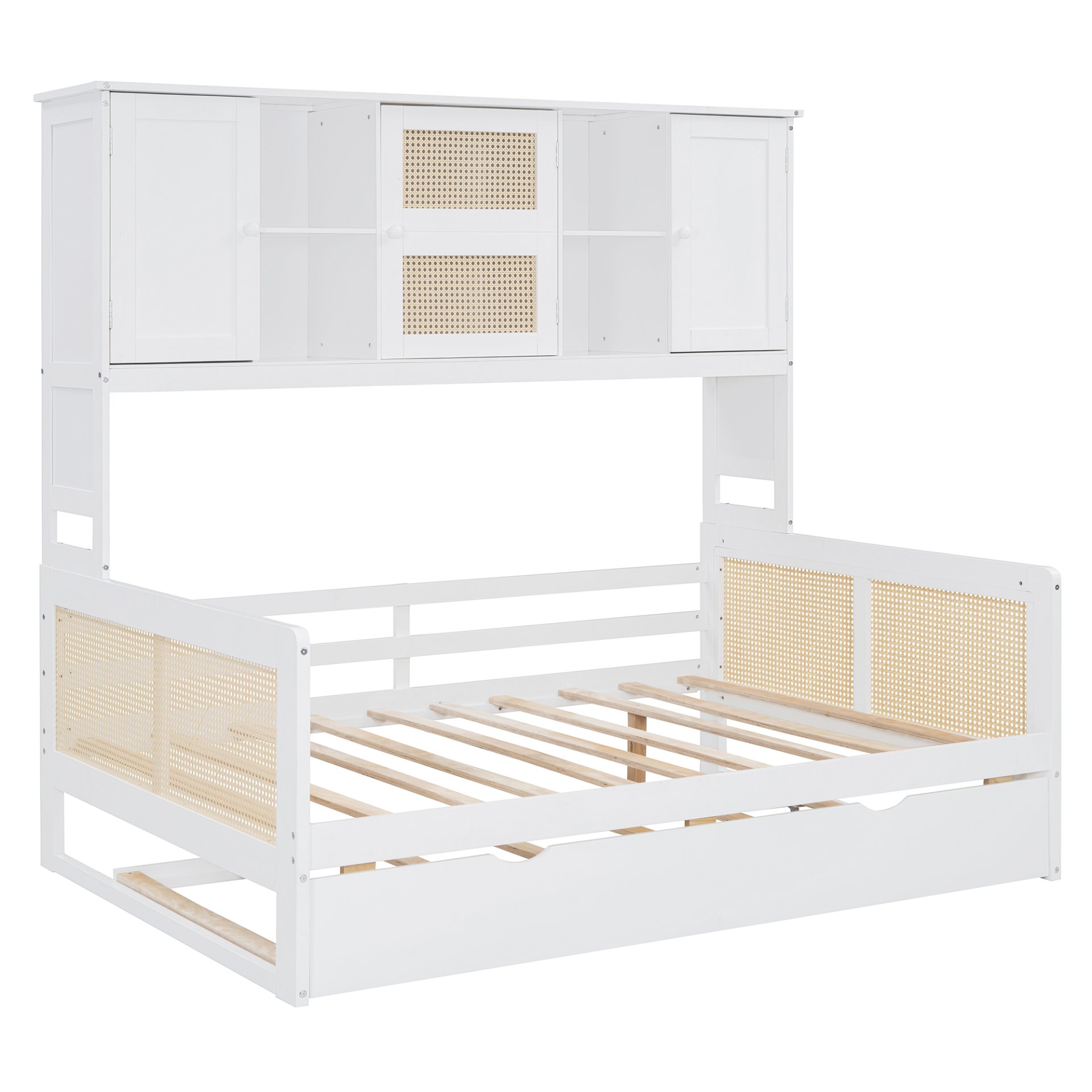 Full Size Wooden Daybed & Twin Size Trundle, And All In One Cabinet And Shelf - White - Image 10