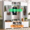 Wide Hall Tree With Shoe Storage, 4 In 1 Entryway Bench With 8 Cubbies, 7 Coat Hooks & Adjustable Shelf For Hallway - White - Image 8