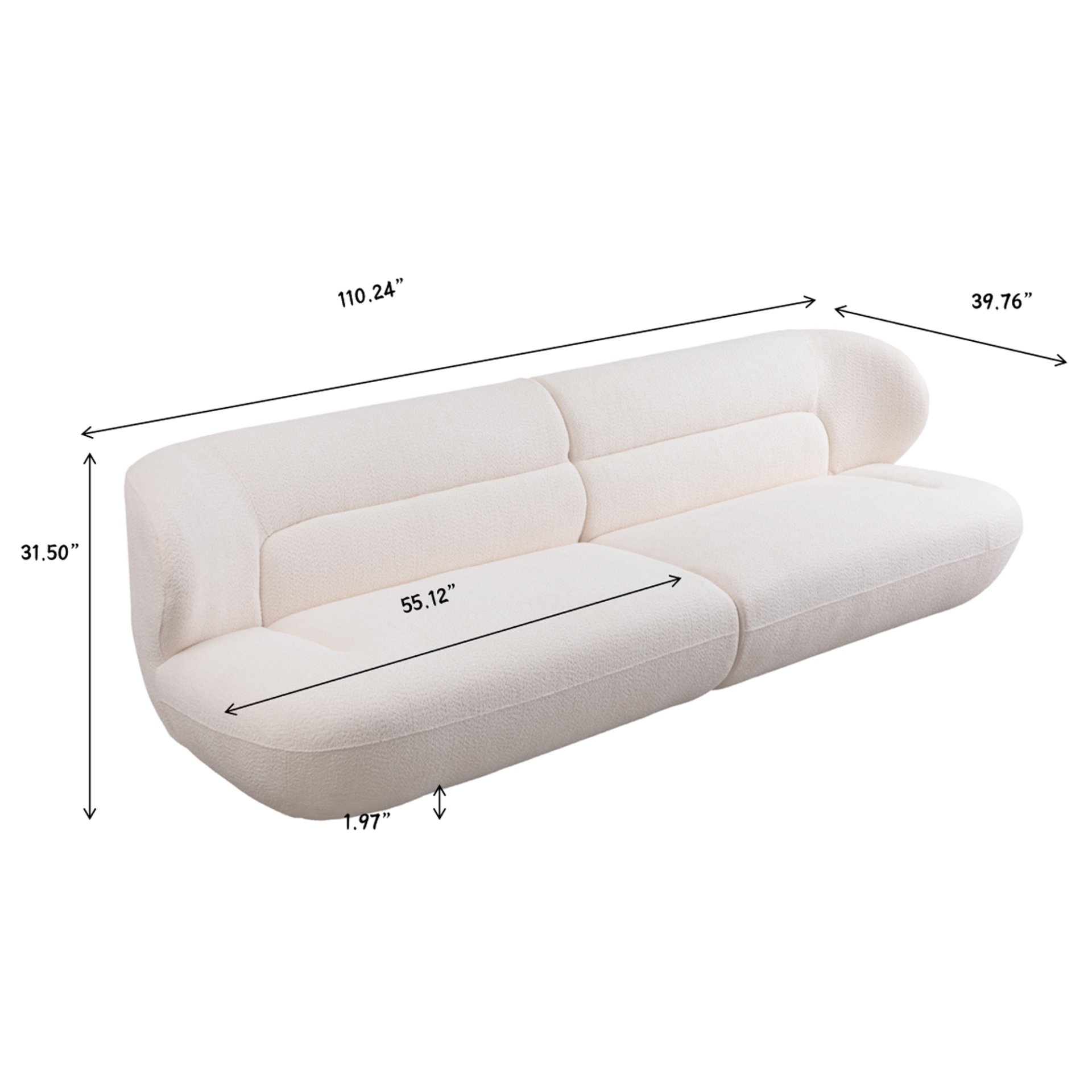 Modern Fashion Yp40116W Circular Curve Design Sofa, 4 Seater For Office & Bedroom - White - Image 3
