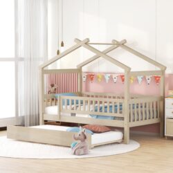 Twin Size House Bed & Twin Size Trundle - Natural