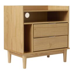 Mid-Century Modern Solid Wood 2 Drawer Gallery Nightstand - Black