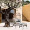 Outdoor Garden Wicker Egg Chair And Footstool Patio Chaise, With Cushions, Outdoor Indoor Basket Chair - Blue / Neutral - Image 2