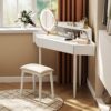 Modern Corner Makeup Vanity Desk With Large Storage, LED Mirror & Stool, Adjustable Brightness, Space Saving - White - Image 2
