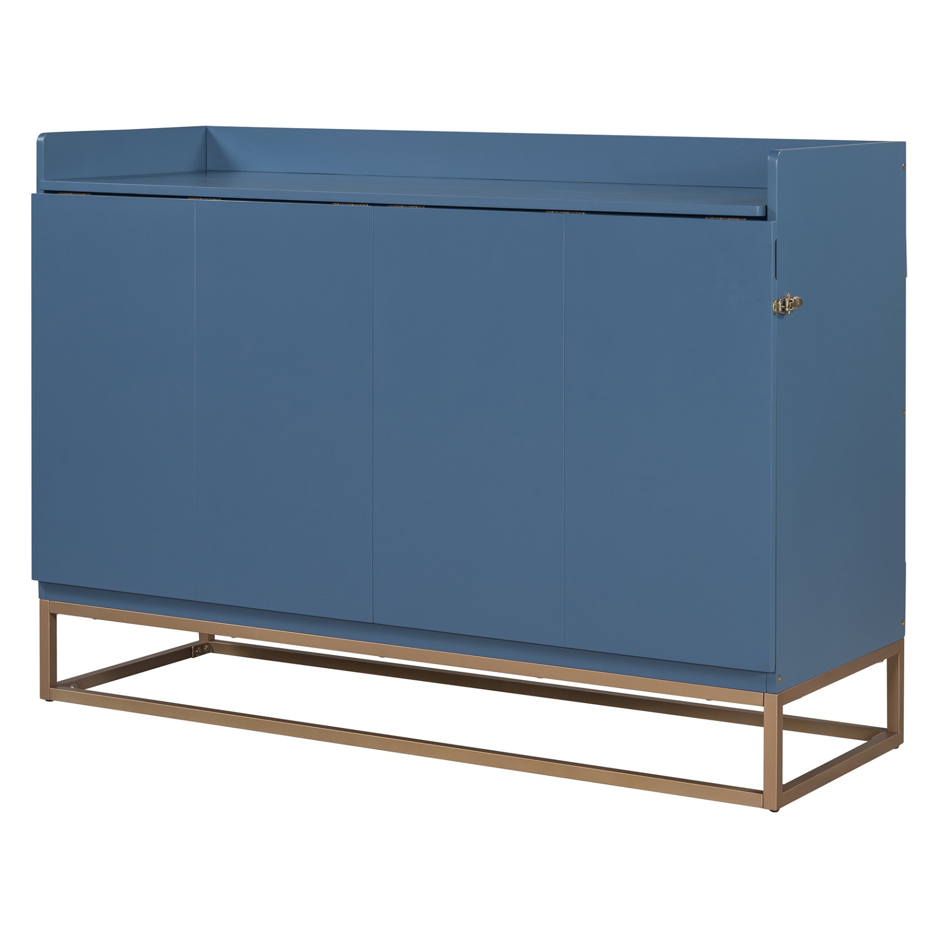 Queen Size Murphy Bed With Iron Legs, Modern Design - Blue - Image 5