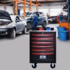 6 Drawer Multifunctional Tool Cart With Wheels, Metal Rolling Tool Cart Storage For Garage Workshop Warehouse Repair Shop With Stainless Steel Roof - Black / Red - Image 2