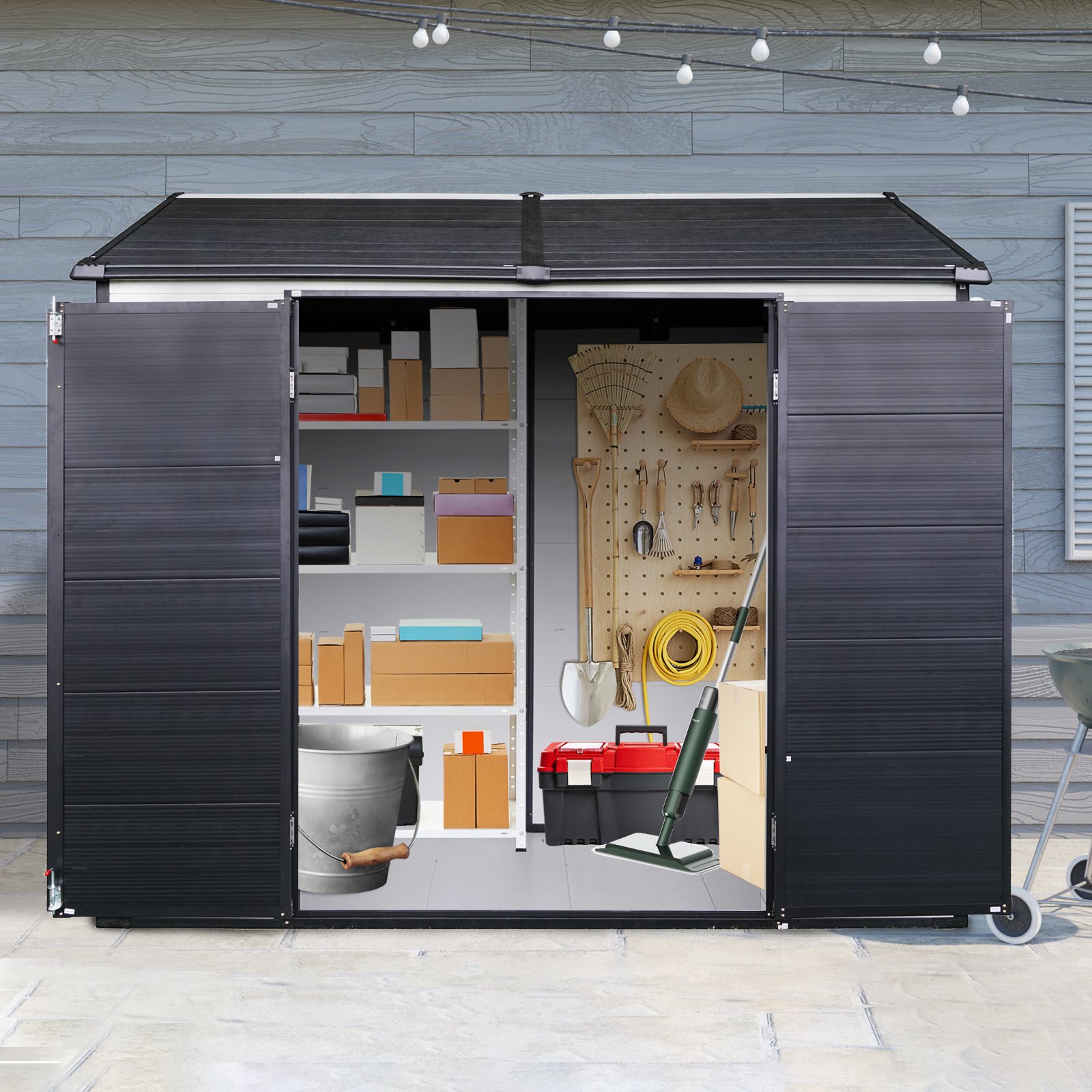 8 X 6 Ft Resin Outdoor Storage Shed Waterproof Shed With Floor & Two Windows & Lockable Door, Tool Shed For Garden, Patio, Backyard - Gray / White - Image 6