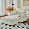 Oversized Chaise Lounge Chair With Ottoman And Storage, Comfy Corduroy Upholstered Deep Seat - Beige - Image 2