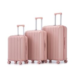 20" / 24" / 28" 3 Pieces / Set Spinner Wheel Luggage, Carry On Suitcase, With Cup Holder & USB Port & Phone Holder - Pink