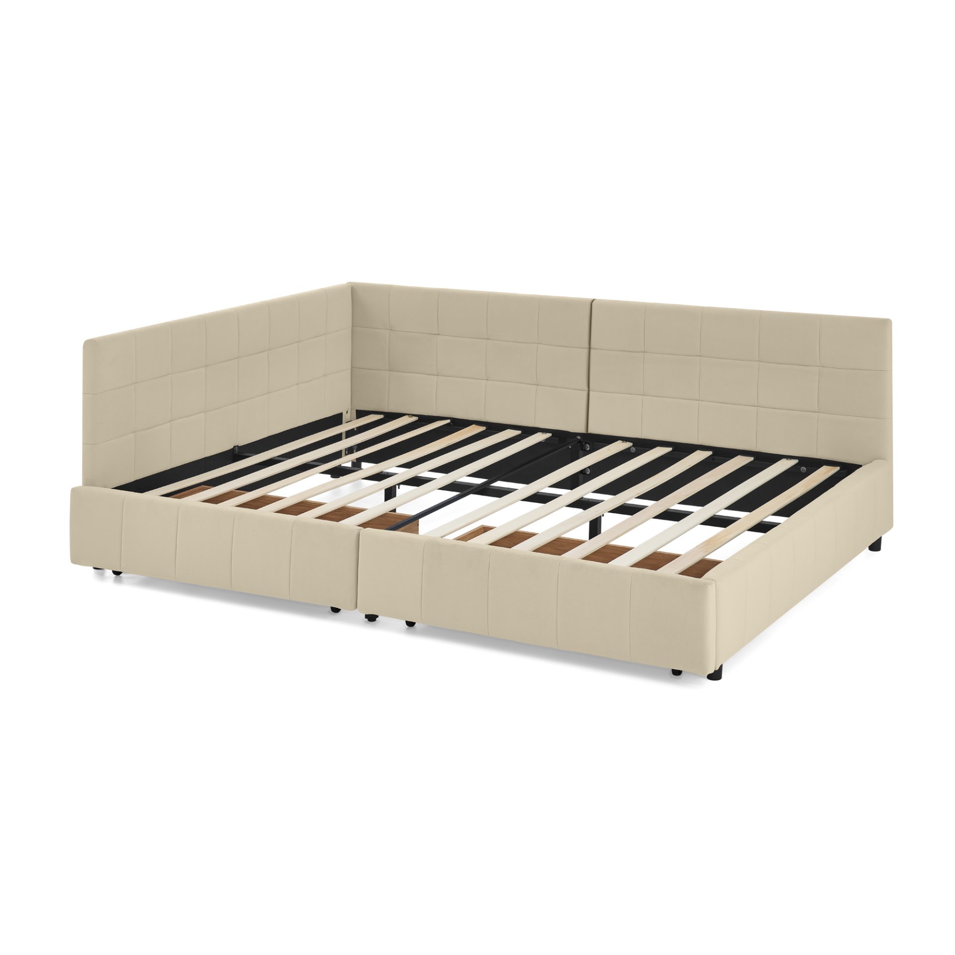 Mid Century Full Size Storage Upholstered Tufted Bed Frame With Backrest And Armrests Velvet - Beige - Image 13