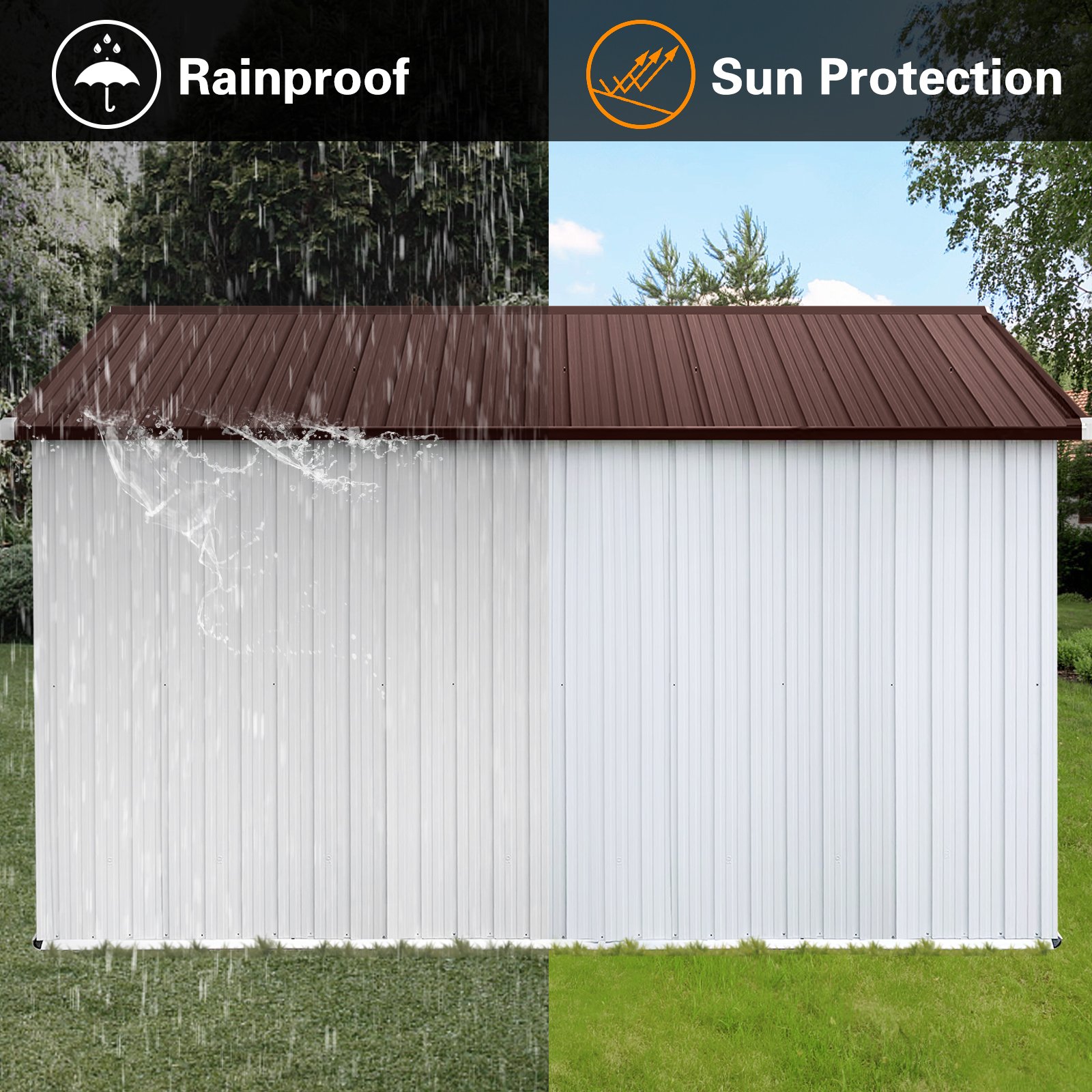 10'x12' Garden Sheds Outdoor Storage Sheds - White / Coffee - Image 4