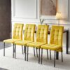5 Piece Dining Set Including Velvet High Back Nordic Dining Chair & Creative Design Dining Table - Yellow - Image 4
