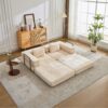 Convertible Floor Sofa Bed With Fixed Shape Frame, Loveseats Boneless Modular Sectional, For Living Room - Beige - Image 14
