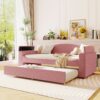 Twin Size Upholstered Daybed With Storage Armrests, Trundle And Latest Integrated Bluetooth Audio System - Pink - Image 11