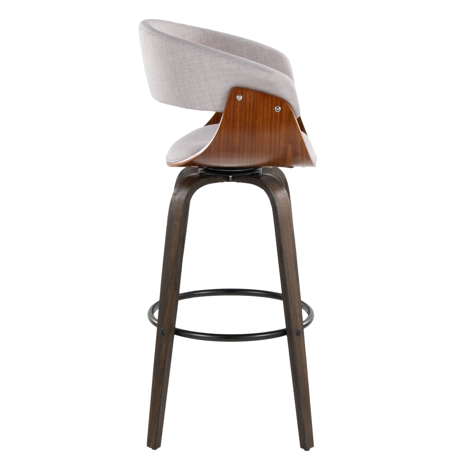 Vintage Mod - Mid-Century Modern Fixed Height Barstool With Swivel Round Footrest (Set of 2) - Walnut / Stone / Walnut - Image 3