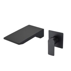Modern Wall Mount Bathroom Sink Faucet With Waterfall Spout And Brass Rough In Valve - Matte Black