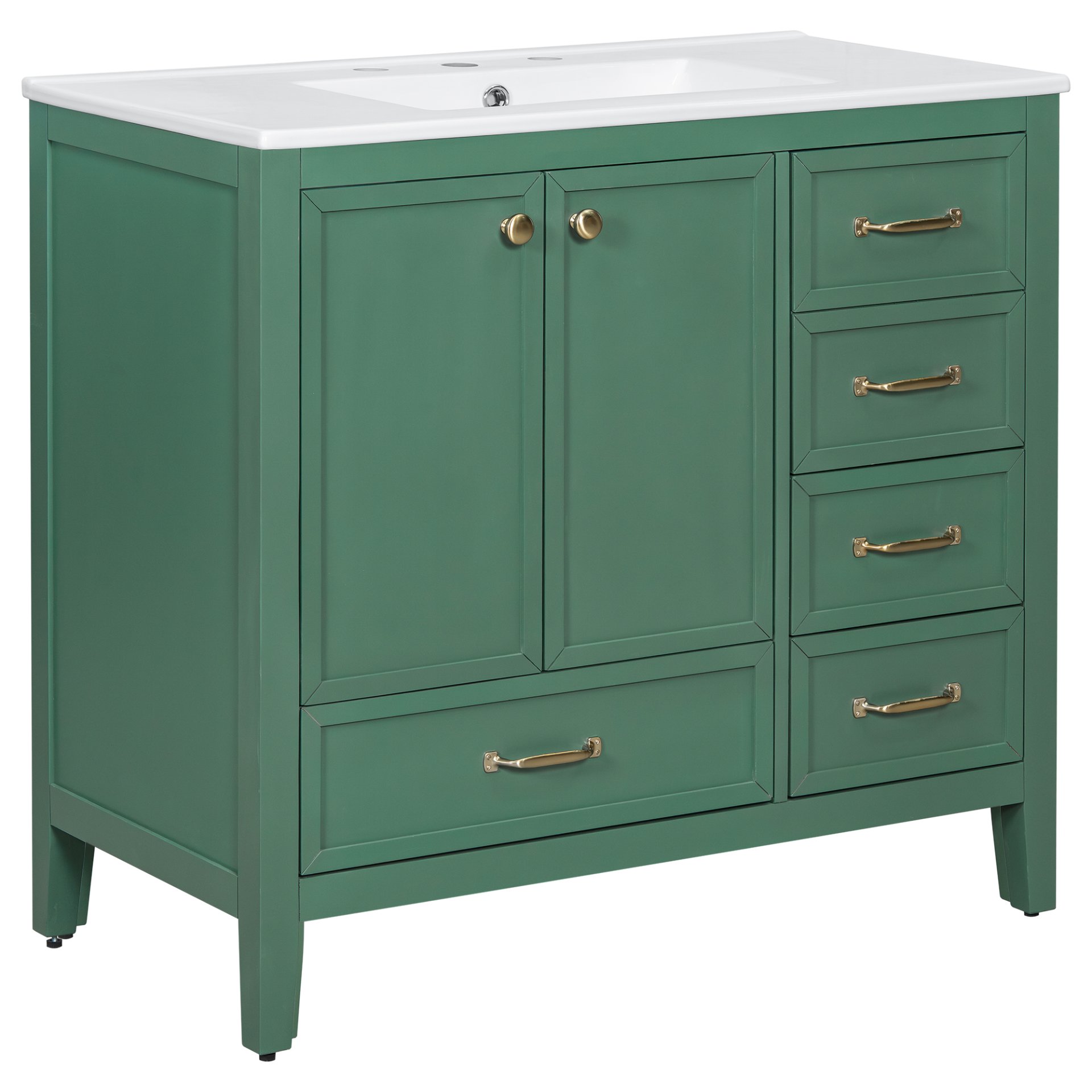 Elegant Vintage 36" Bathroom Vanity With Sink And Soft Closing Door, 4 Drawers Of Different Sizes Frame - Green - Image 14