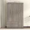 3 Door Wardrobe With 2 Drawers, Grain Effect - Gray - Image 13