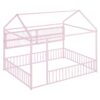 Full Size Bed House Frame With Fence And Shelves - Pink - Image 15