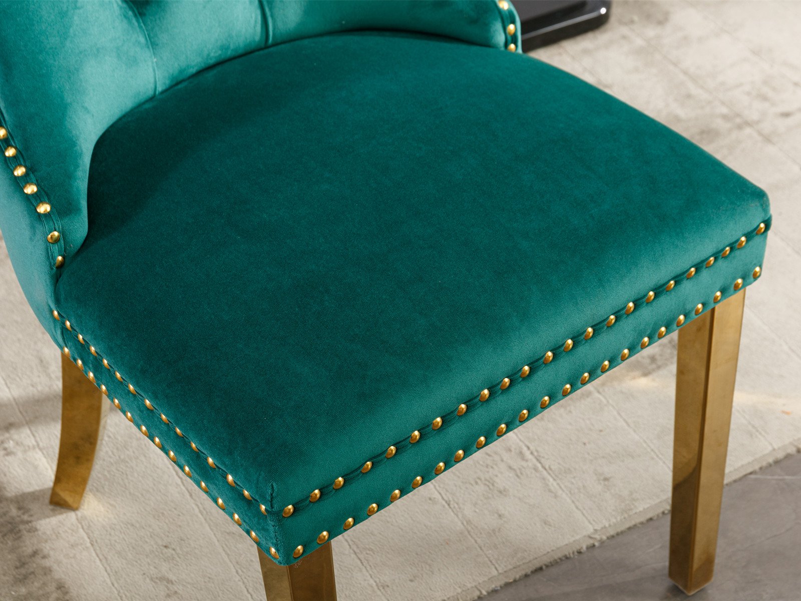 Nikki - Modern, High-End Tufted Solid Wood Contemporary Velvet Upholstered Dining Chair With Golden Stainless Steel Plating Legs, Nailhead Trim (Set of 2) - Green - Image 11