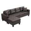 Modern Sectional Sofa Set With Chaise Lounge And Cup Holder, 4 Seater - Chocolate Brown - Image 5