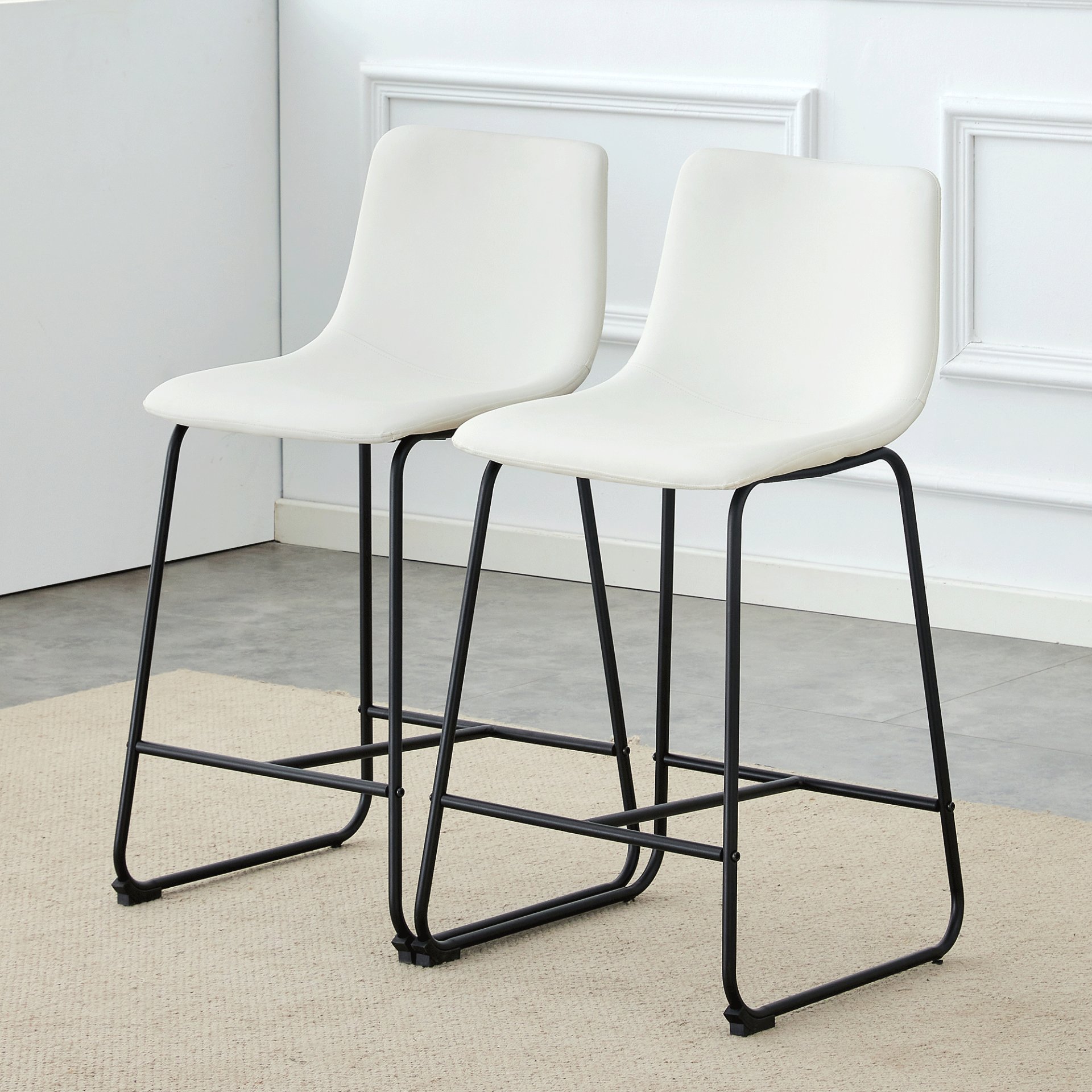 (Set of 2) Modern Minimalist Style Material Bar Stools, Suitable For Kitchen, Bar And Modern Home Design - White - Image 5