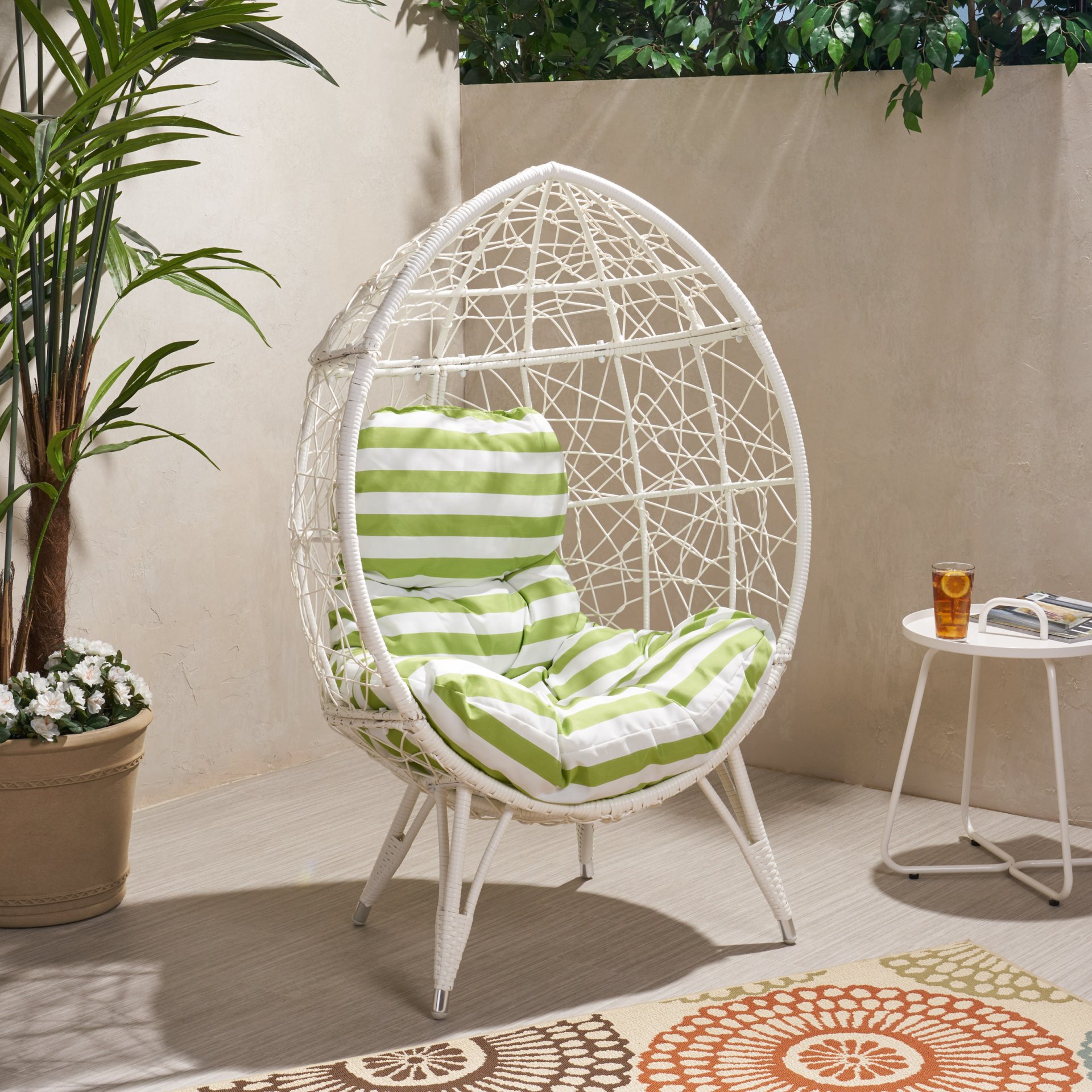 Cosmos - Round Hammered Iron Teardrop Chair - White / Green - Image 8