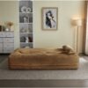 Floor Sofa With 2 Pillows, Convertible Plush Corduroy Foam Filled Sleeper Sofa Bed - Camel - Image 8