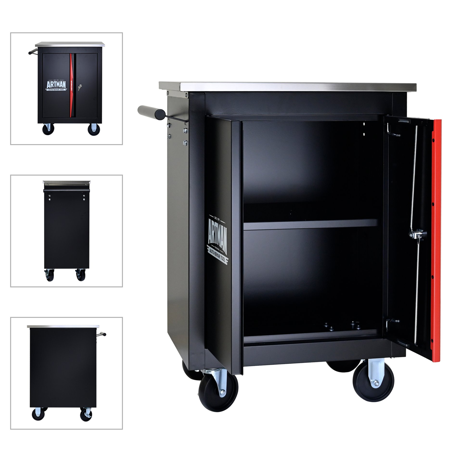 Double Door Clapboardl Multi Function Tool Cart - Black / Red - Image 6