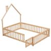 Full House-Shaped Headboard Floor Bed With Fence - Natural - Image 10