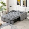Modern Velvet Loveseat Futon Sofa Couch With Pullout Bed, Adjustable Backrest, Toss Pillows - Light Gray - Image 2