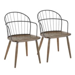 Riley - Farmhouse / Dining Chair With Arms (Set of 2) - Dark Walnut / Brown / Black