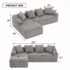 Compression Sofa: Combining Chaise Longue With 3 Seater, Corduroy Fabric, Full Sponge Compression Sofa, Combined Sofa With 4 Pillows For Living / Home Furniture / Apartment - Light Gray - Image 19