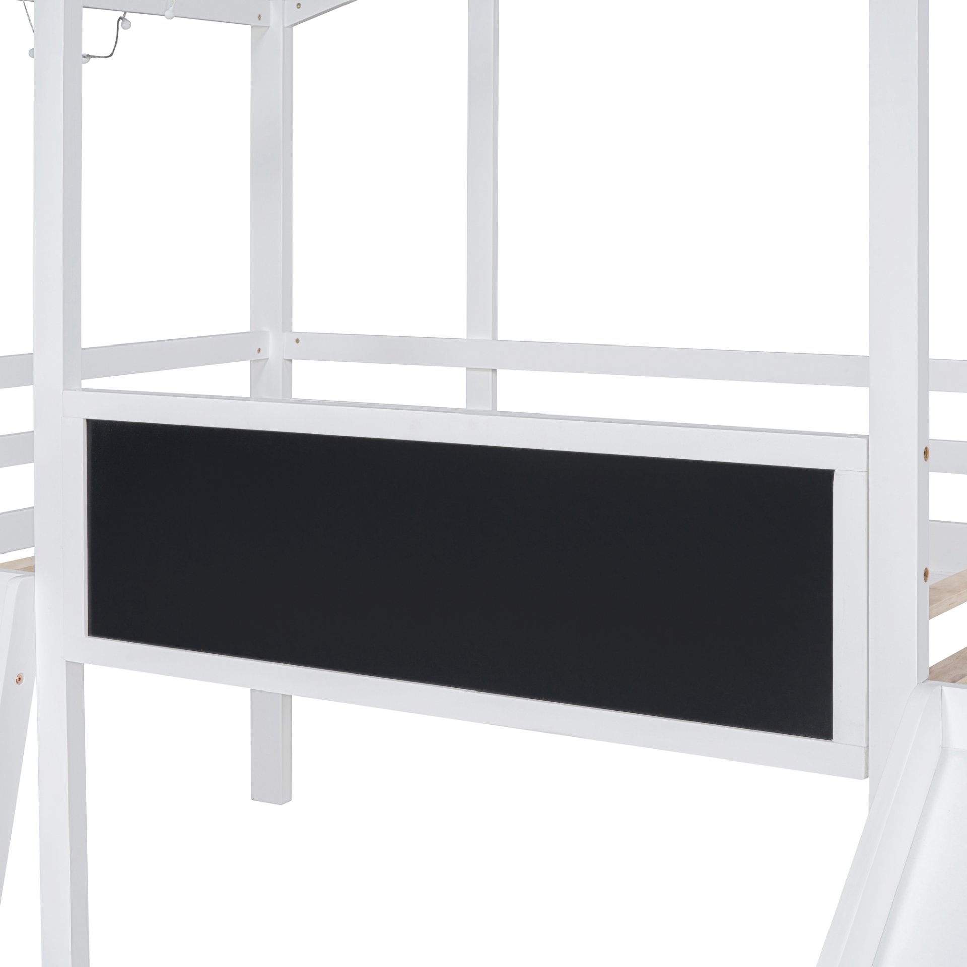 Twin Size Loft House Bed With Ladder And Slide, With Blackboard And Light Strip On The Roof - White - Image 16