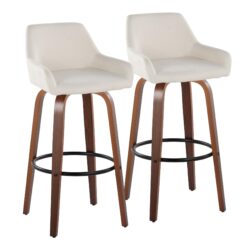 Daniella - Contemporary Fixed Height Barstool With Swivel And Round Footrest (Set of 2) - Walnut / Cream