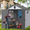 Modern Resin Plastic Storage Shed 6X8Ft For Backyard Garden Tool Storage - Black / Gray - Image 4