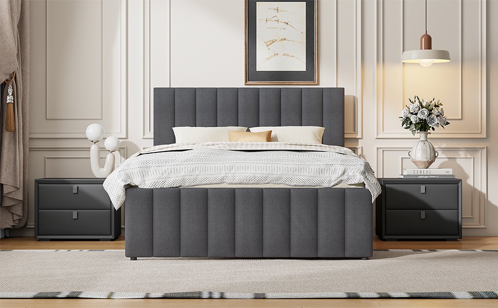 Full Size Upholstered Platform Bed With Twin Size Trundle And 3 Drawers - Gray - Image 15