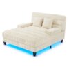 Chaise Bed Lounge Sofa Chair With Adjustable Backrest And LED Light Strip - Beige - Image 8