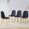 Luxury Simple Chair (Set of 4) Linen Cotton High Resilience Dining Chair With Metal en Legs - Black / Gold - Image 5