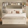 Full Size Pine Wood Platform Bed With All In 1 2 Nightstand, Storage Shelf And Cabinet Bookcase With 2 Charging Stations, Multi Functional Captain Bed Frame With 3 Drawers - White - Image 2
