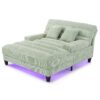 Chaise Bed Lounge Sofa Chair With Adjustable Backrest And LED Light Strip - Green - Image 10