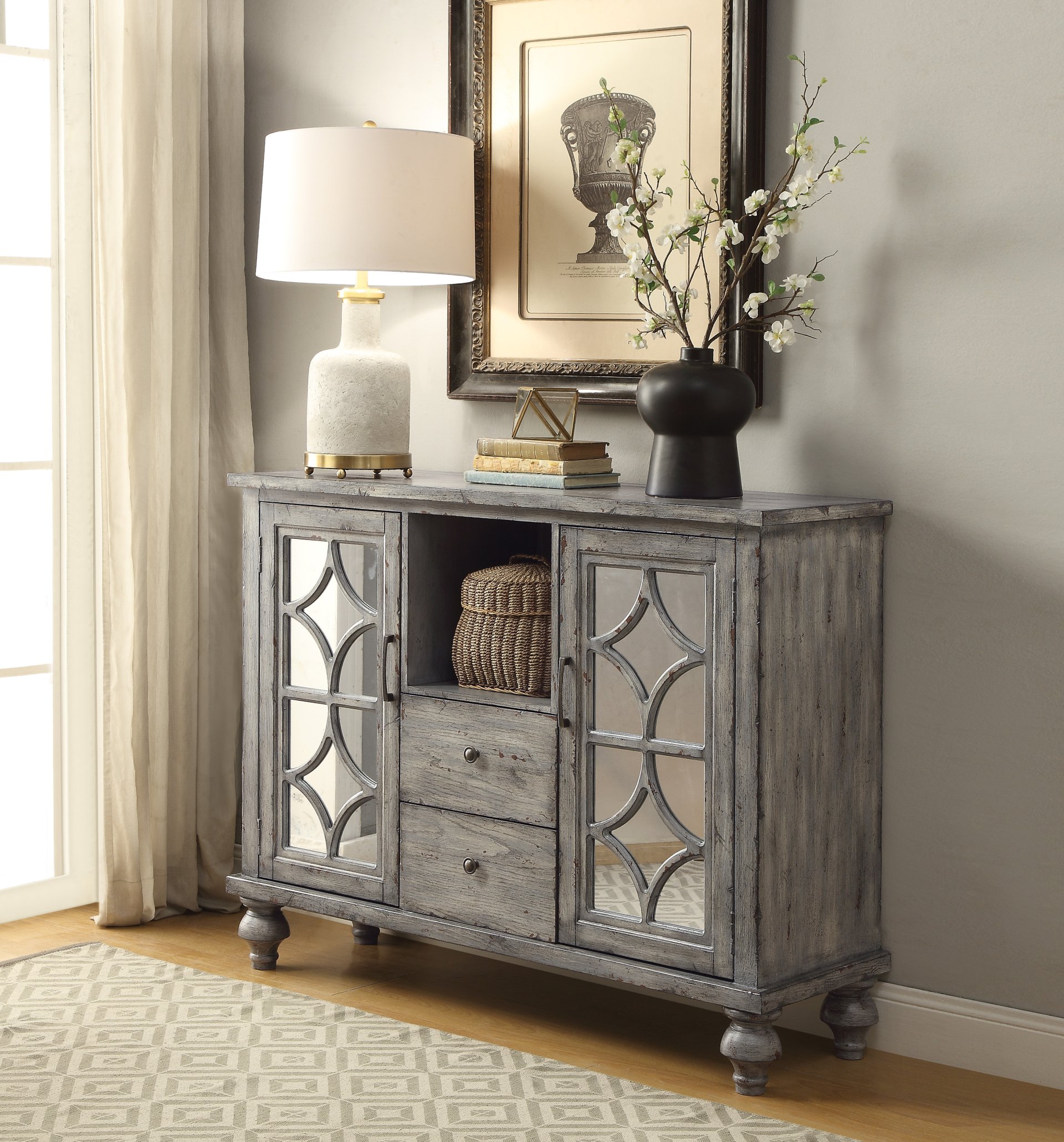 Velika - Weathered Console Table With 1 Open Compartment Storage - Gray - Image 5