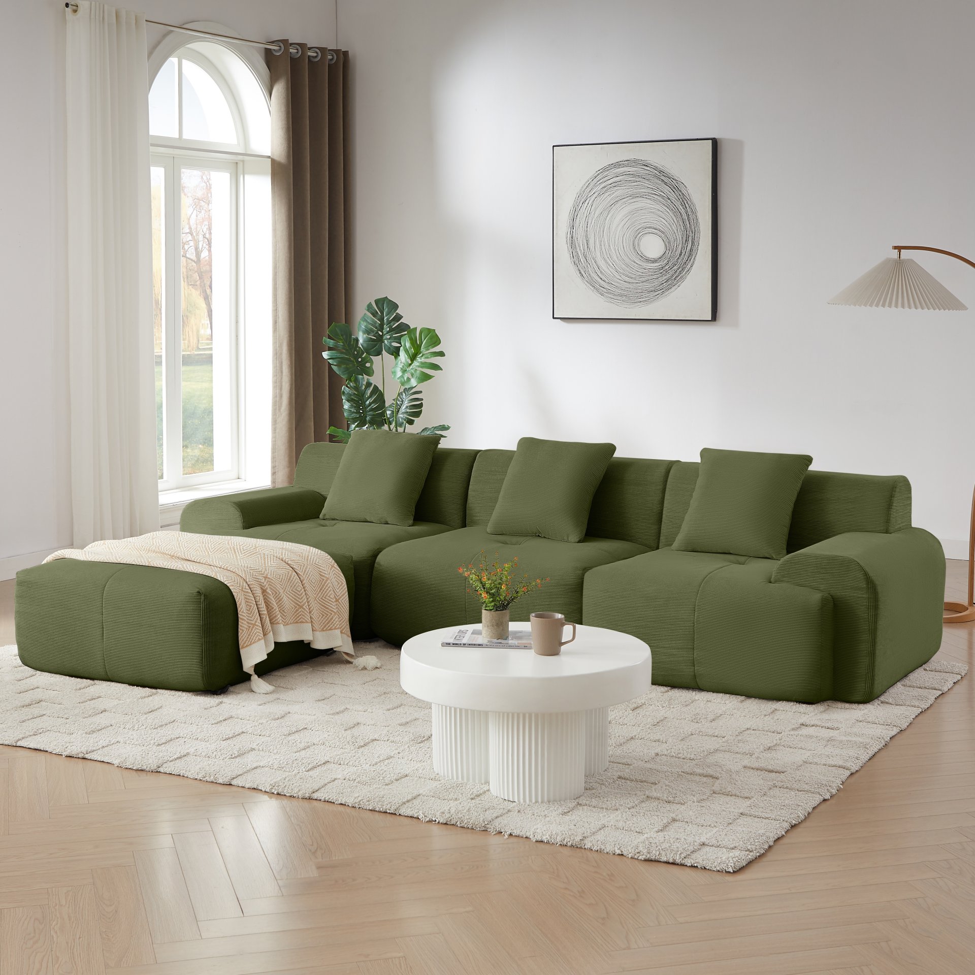L Shaped Modular Sectional Sofa, Oversized 3 Seater With Deep Seat And Movable Ottoman - Green - Image 4