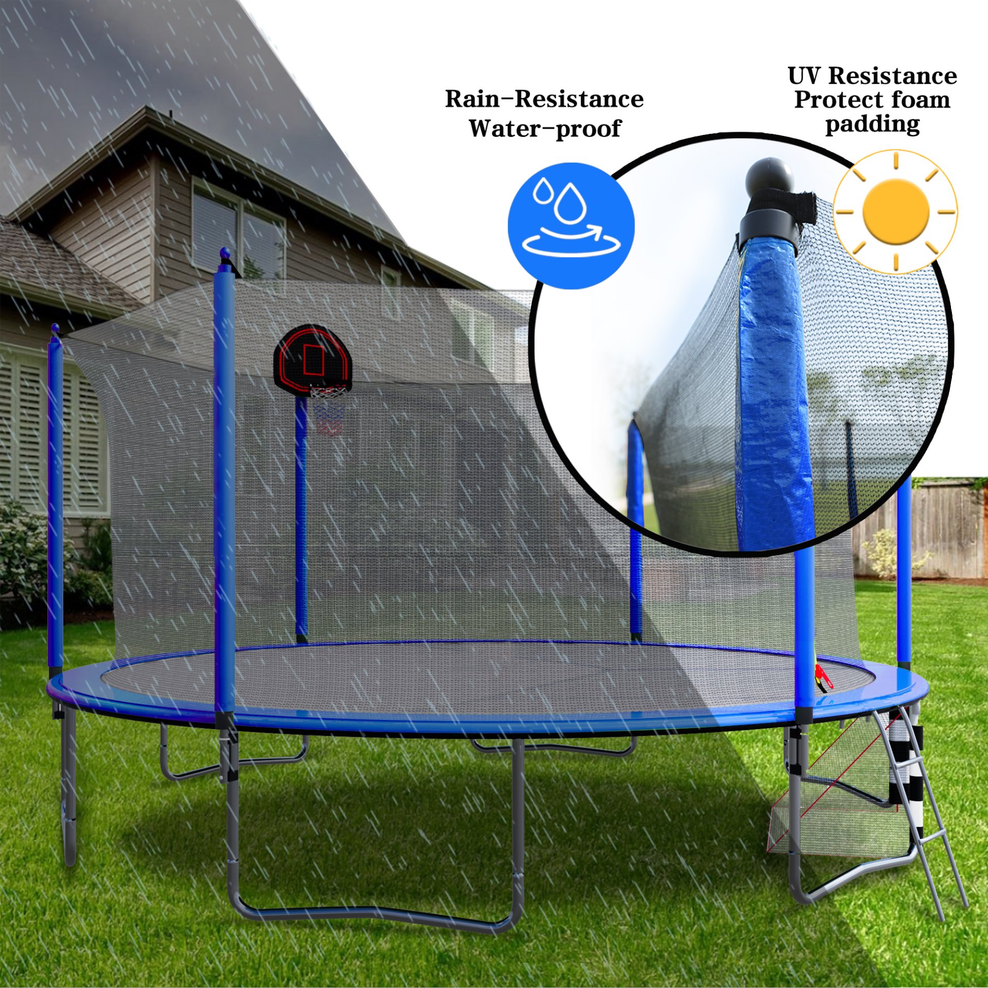 16Ft Trampoline With Basketball Hoop Pump And Ladder (Inner Safety Enclosure) With Soccer Goal - Blue - Image 6
