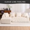 Compression Sofa: Combining Chaise Longue With 3 Seater, Corduroy Fabric, Full Sponge Compression Sofa, Combined Sofa With 4 Pillows For Living / Home Furniture / Apartment - White - Image 2