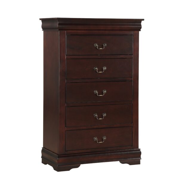 Contemporary Louis Philip Cherry Chest With Five Drawers Solid Wood Ample Storage - Cherry