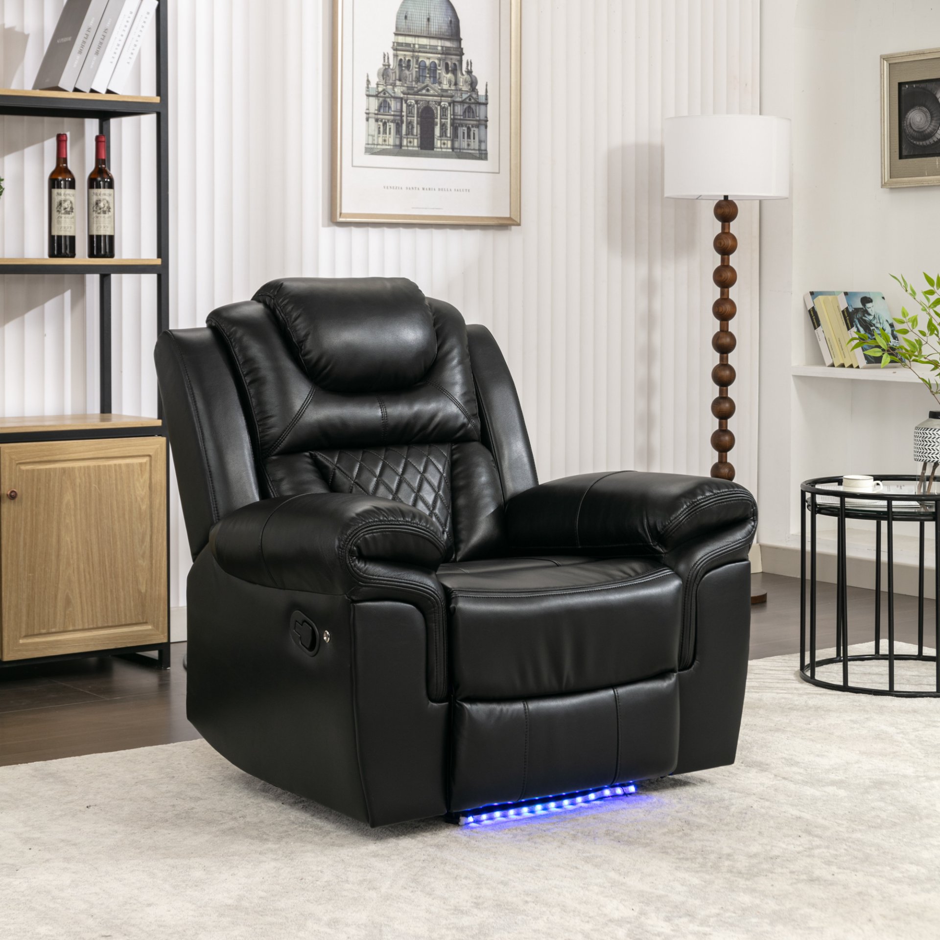 Home Theater Seating Manual Recliner Chair, Led Light Strip For Living Room - Black - Image 2