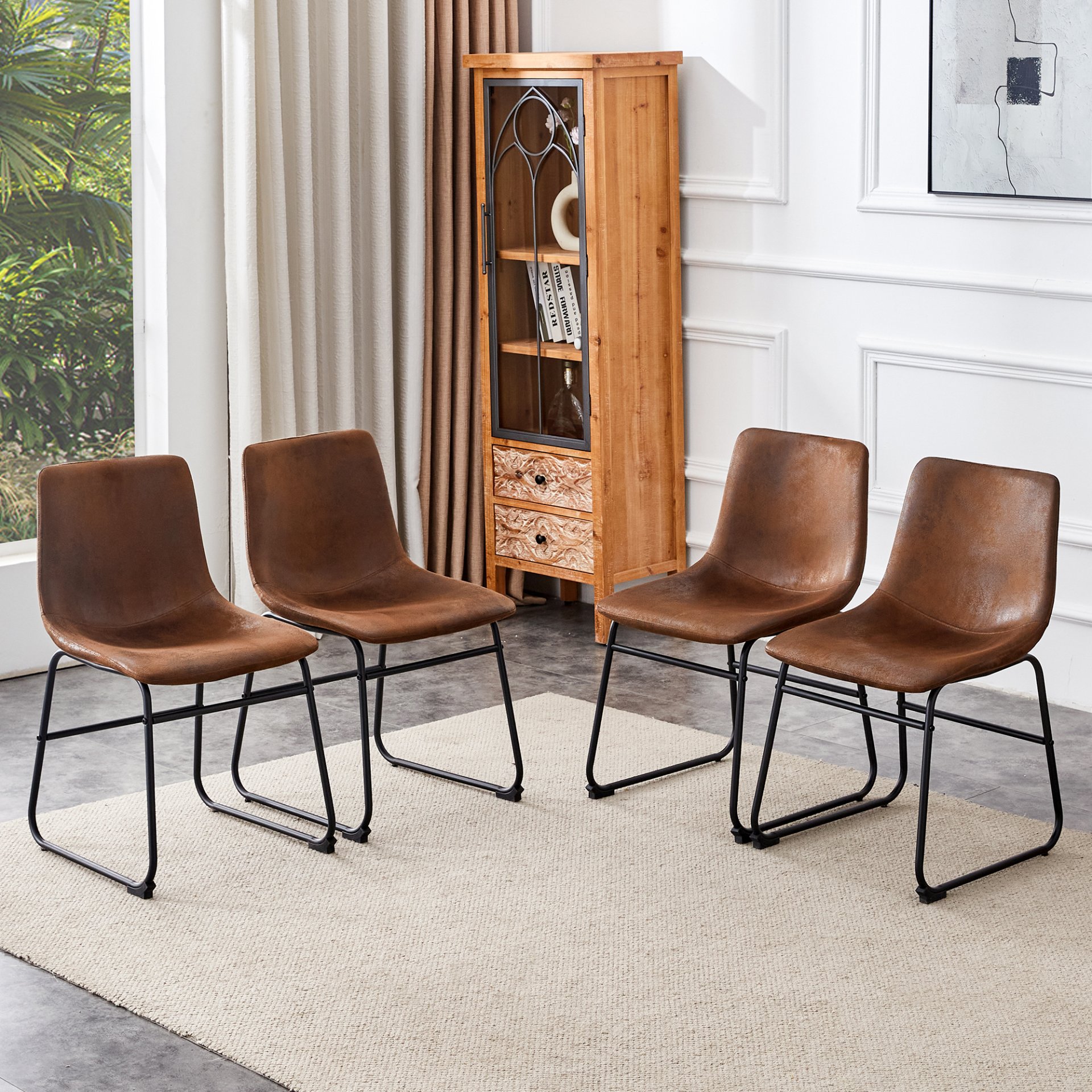 (Set of 4) Retro Chairs, Comfortable Bar Stools, Suitable For Industrial And Vintage Style Environments - Brown - Image 2